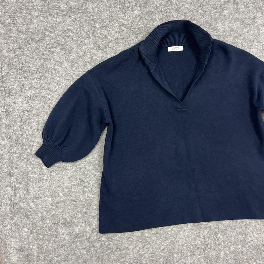 AVARA Sweater Womens M Blue V Neck Pullover Puff 3/4 Sleeve Relaxed Preppy - Picture 8 of 15
